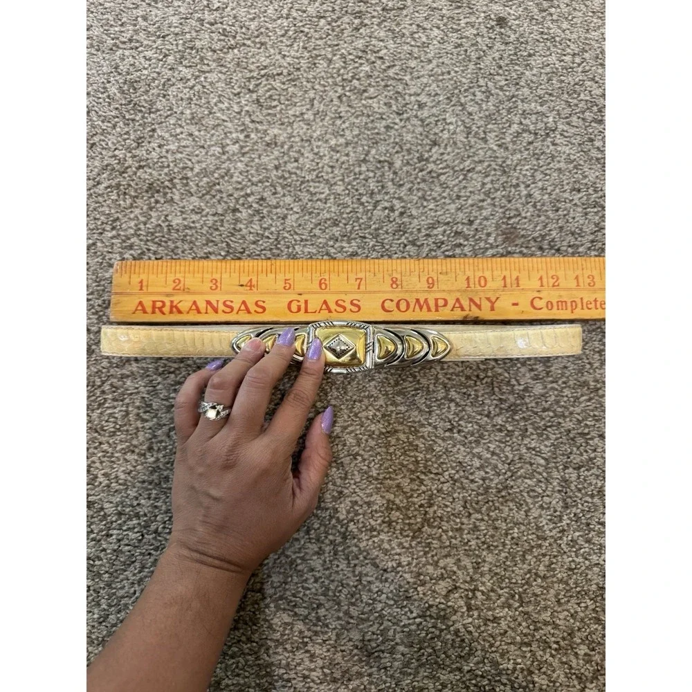 Dame Genuine Snakeskin Women's Yellow Belt Deco Gold Silver Hook Buckle‎
